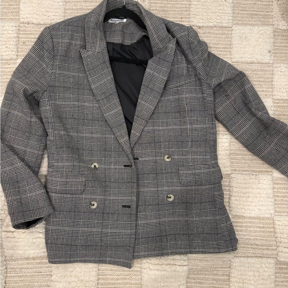 Reformation Plaid Double-Breasted Blazer